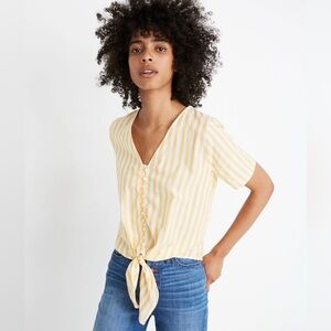 Madewell Agency Tie-Front Button Top in Pompano Stripe